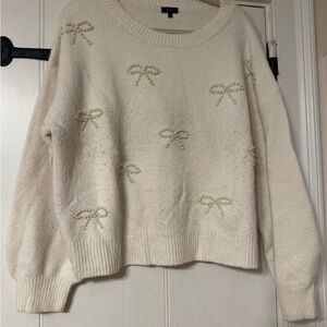 Women's Cream Sweater with Pearl Accents